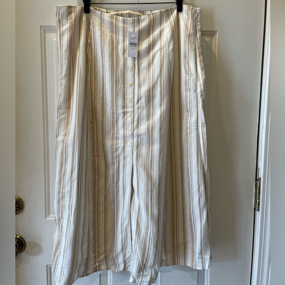 NWT Loft Linen Blend Midi Skirt Beige and White Size 16 - Picture 1 of 5